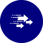White arrows on blue circular background